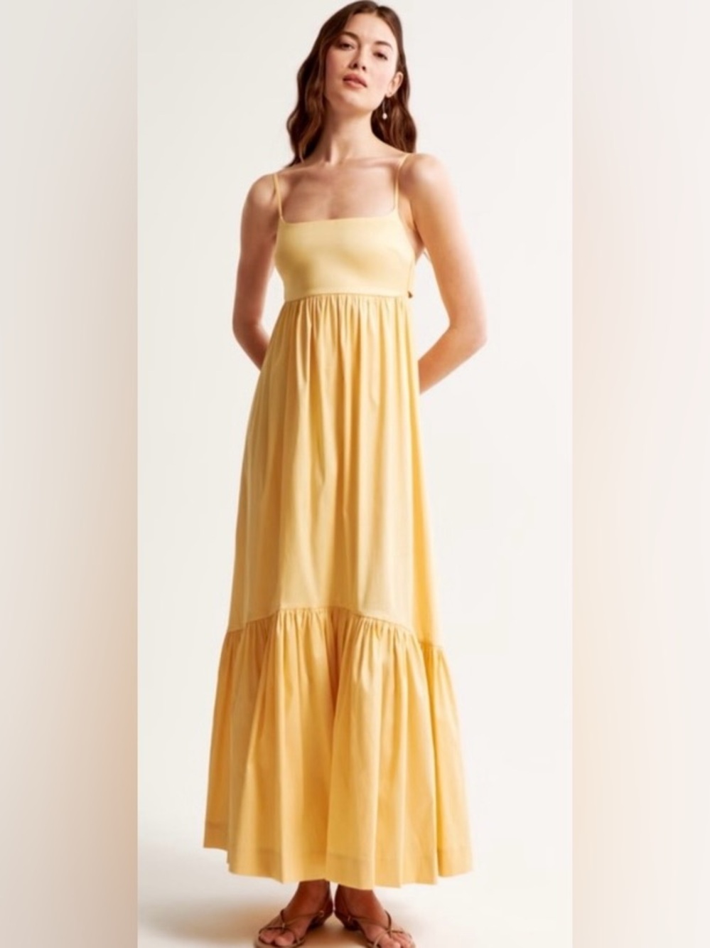 NWOT $150 Abercrombie & Fitch Bow-Back Taffeta Maxi Dress in Sunny Yellow S